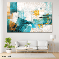 ساعة حائط أكريليك مستطيلة – فن تجريدي بالأزرق والذ...