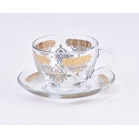 طقم فناجين شاي زجاجية فاخرة مذهبة بزخرفة ملونة عصر...