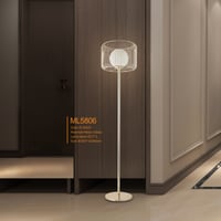 اضاءة ستاند ارضي زجاجي باطار معدني - لون ذهبي