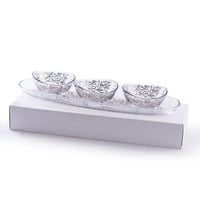 طقم صحن بيضاوي مع 3 زبادي زجاج بزخرفة بلاتينية من...