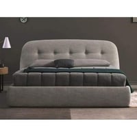 سرير سوبر كينج خشب وكتان - رمادي