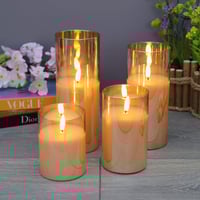 شمعة مضيئة تعمل بالبطارية - زجاج ذهبي XL