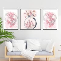 طقم من 3 لوحات جدارية مطبوعة - الموضة والزهور