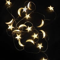 حبل هلال ونجمة ذهبية صغيرة مضيئه - زينة المنزل اضا...