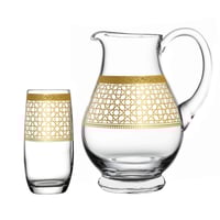 طقم شراب زجاجي فاخر بزخرفة ذهبية مستوحاة من الطراز...