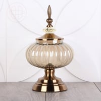 برطمان وعاء تخزين زجاج كروية بتعريجات طولية - بغطا...