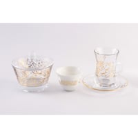 طقم ضيافة بيالات وفناجين شاي بيد مذهبة + فناجين قه...