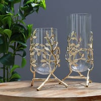 مزهرية من الزجاج مطعمة بالذهبي باغصان واوراق شجر -...