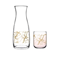 طقم شراب زجاجي مذهب بزخرفة هندسية عصرية وانيقة