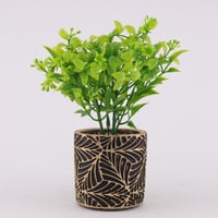 اصيص فخار بنقشة أوراق الشجر المتداخلة ذهبي واسود -...