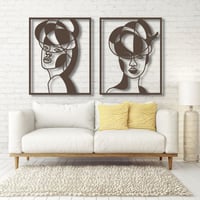 طقم من 2 منحوتة خشبية لوحة ديكور نقشة تجريدي نساء