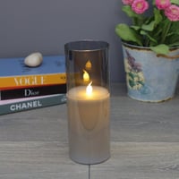 شمعة مضيئة تعمل بالبطارية - زجاج فضي XXL