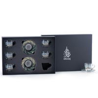 طقم فناجين قهوة تركي مع صحن اخضر مذهب بتصميم عصري...