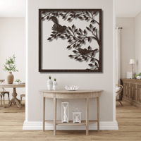 منحوتة خشبية لعصافير على اغصان الشجر