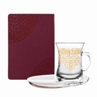 طقم مج زجاجي فاخر بزخرفة ذهبية وتصميم معاصر مع صحن...