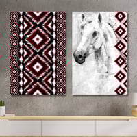 طقم من لوحتين كنفاس جدارية الخيل مع السدو