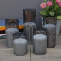 شمعة مضيئة تعمل بالبطارية - زجاج فضي XL