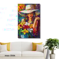 لوحة جدارية مطبوعة فنية وديكور -فتاة جميلة مع زهور...