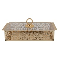 صينية تقديم مستطيلة تصميم مخرم من السيف - لون ذهبي...