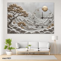 ساعة حائط أكريليك بتصميم جبال ذهبية مجسمة وأشجار ف...