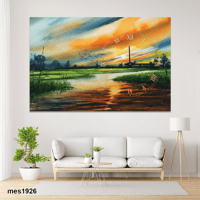 ساعة حائط أكريليك مستطيلة بتصميم غروب الطبيعة بألو...