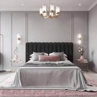 سرير خشبي فاخر منجد مخمل تصميم عصري - لون اسود - ا...