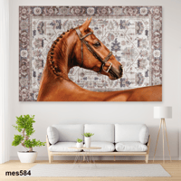 لوحة جدارية مطبوعة بخلفية سجاد وكولاج صورة خيل