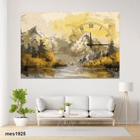 ساعة حائط أكريليك مستطيلة بتصميم الجبال الذهبية وا...