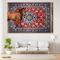 ساعة حائط أكريليك مستطيلة بتصميم حصان فاخر وسجاد ش...