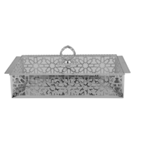 صينية تقديم مستطيلة تصميم مخرم من السيف - لون فضي...