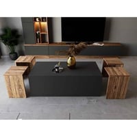 طقم طاولات - طاولة وسط خشب مع طاولات خدمة