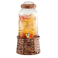 موزع مشروبات زجاج شفاف مع حامل خيزران وصنبور محكم...