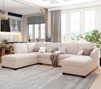 كنب زاوية شكل حرف U تصميم مودرن - بيج