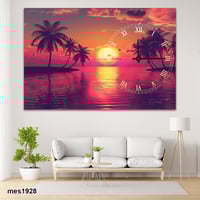 ساعة حائط أكريليك مستطيلة بتصميم غروب استوائي وألو...