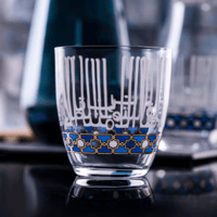 طقم كاسات عصير كريستال ازرق مذهب بزخرفة من الخط ال...