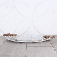 طقم صواني تقديم 3 قطع - لون ابيض بخطوط ذهبية - بيد...