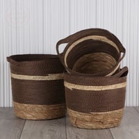 طقم سلال خوص - سلات مكونة من عدد 3 قطع لون بني وبي...