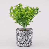 اصيص فخار بنقشة أوراق الشجر المتداخلة ابيض واسود -...