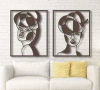 طقم من 2 منحوتة خشبية لوحة ديكور نقشة تجريدي نساء