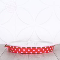 صينية فطور بغطاء, طقم إفطار أحمر منقط بالأبيض - صي...