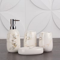 طقم اكسسوار الحمام ٤ قطع سيراميك لون رخامي ابيض