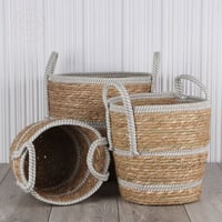 سله - سلات خوص بإيطار رمادي - بثلاثة مقاسات