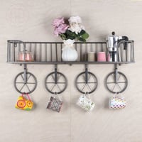 ديكور رف حديدي لركن القهوة مع علاقات على شكل عجلة...