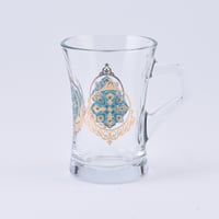 طقم كاسات شاي بيد مذهب تركواز بزخرفة هندسية عصرية...