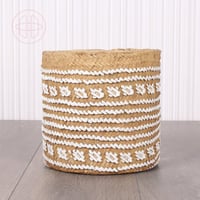 حوض اصيص فخار خارجي وداخلي - بني بخطوط بيضاء - بثل...