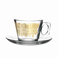 طقم فناجين شاي فاخر مع صحن بزخرفة ذهبية وتصميم معا...