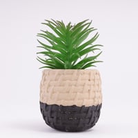 اصيص فخار بنقشة مع نبات صناعي - اسود وبيج 2