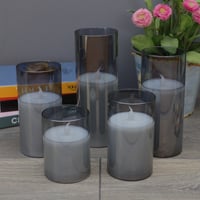 شمعة مضيئة تعمل بالبطارية - زجاج فضي L