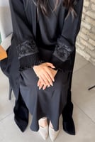 عباية " رِقْه " اكمام لينن تطريز خرز مع تداخل طرف...