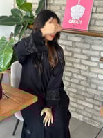 عباية " رِقْه " اكمام لينن تطريز خرز مع تداخل طرف...